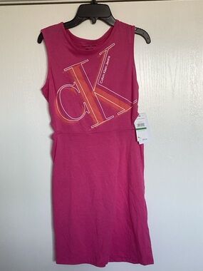 Calvin Klein Girls Pink Logo Sleeveless Cotton Dress
